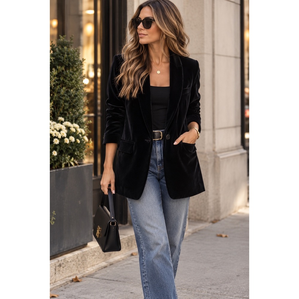 INC International Concepts Womens Black Velvet Shawl Collar Blazer Jacket Large